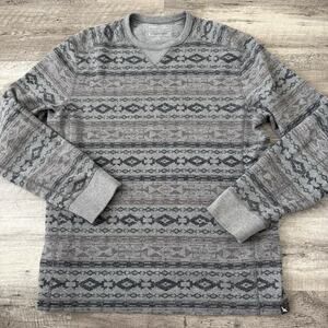 Eddie Bauer Thermal Shirt Mens Medium Gray Southwestern Crew Neck Pullover